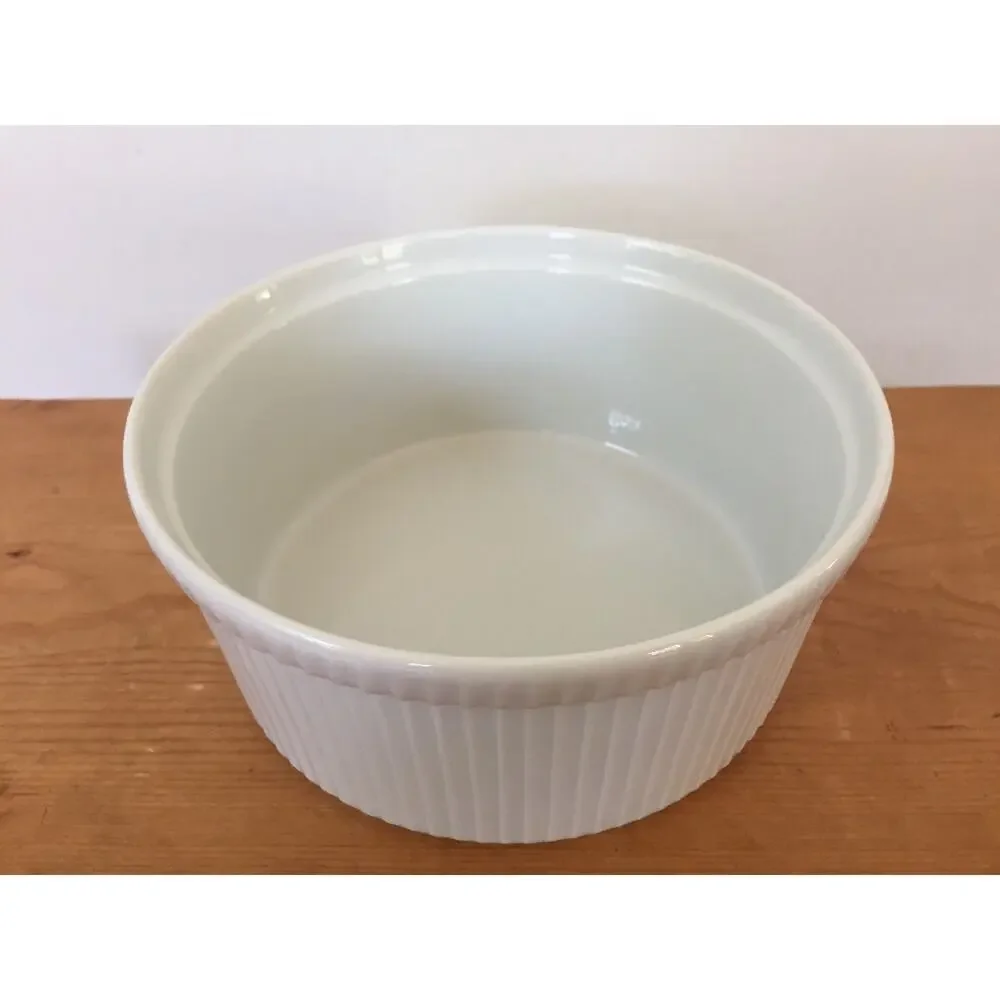Vintage Apilco France Whiteware Ribbed Porcelain Ramekin Souffle Large Dish 7.5